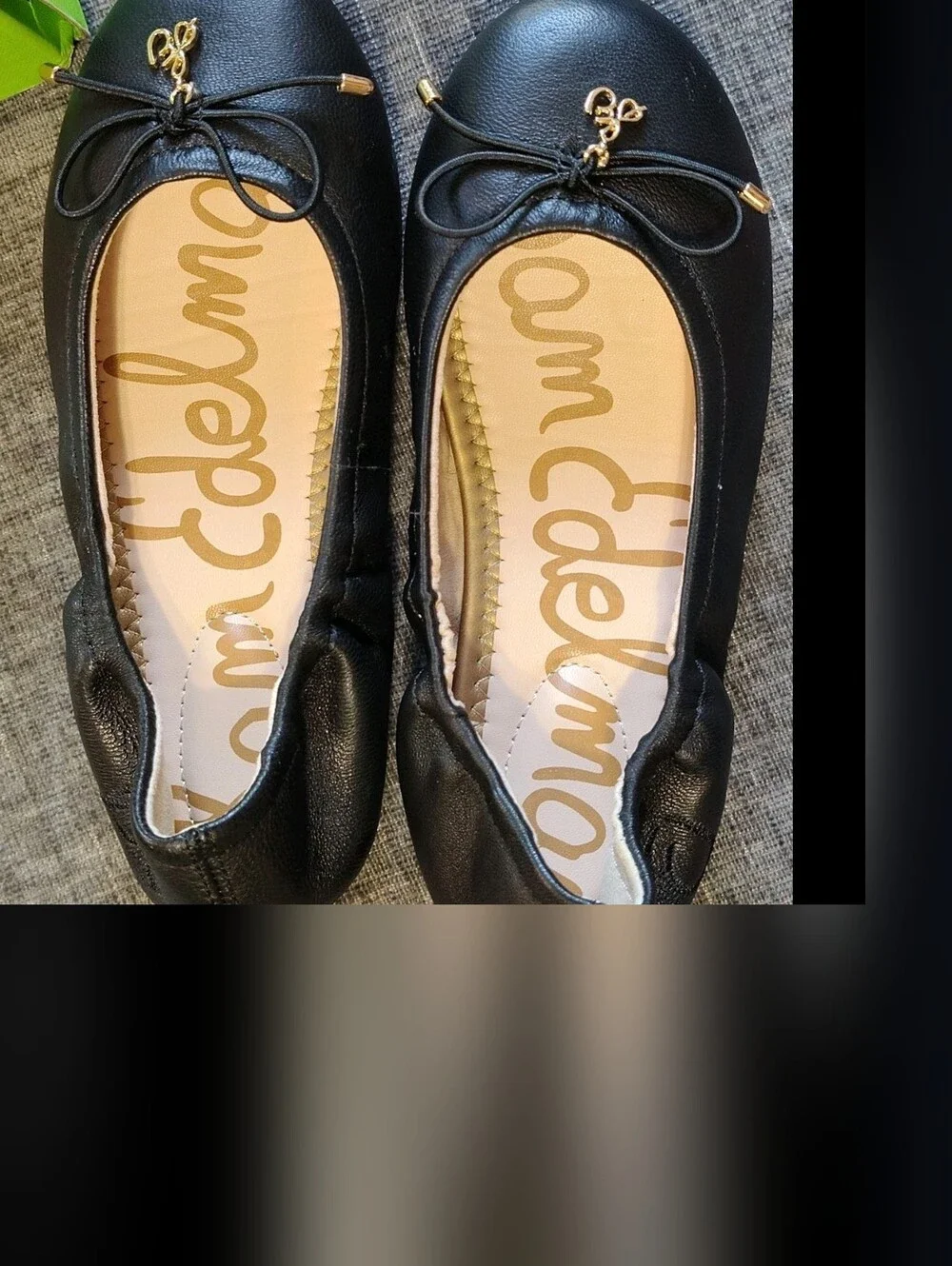 Sam Edelman Black Leather Girls Size 1 Bow Ballet Flats with Gold Charm